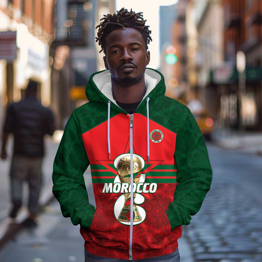 Personalized Morocco Football Zip Hoodie 2026 Come On Atlas Lions - African Pride