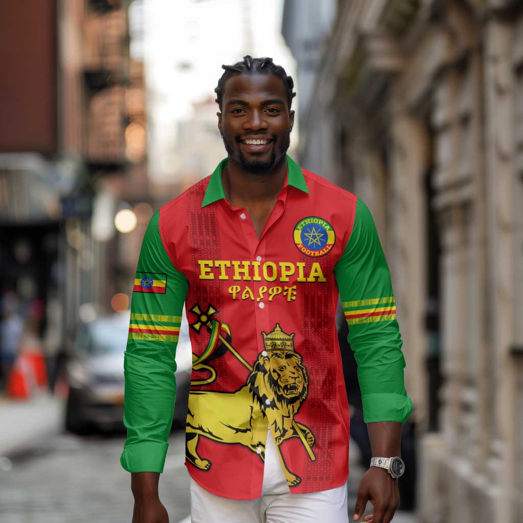 Custom Ethiopia Football Long Sleeve Button Shirt 2024 Go Champions Walia Ibex