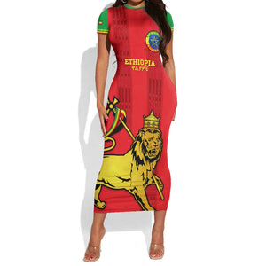 Custom Ethiopia Football Short Sleeve Bodycon Dress 2024 Go Champions Walia Ibex LT14