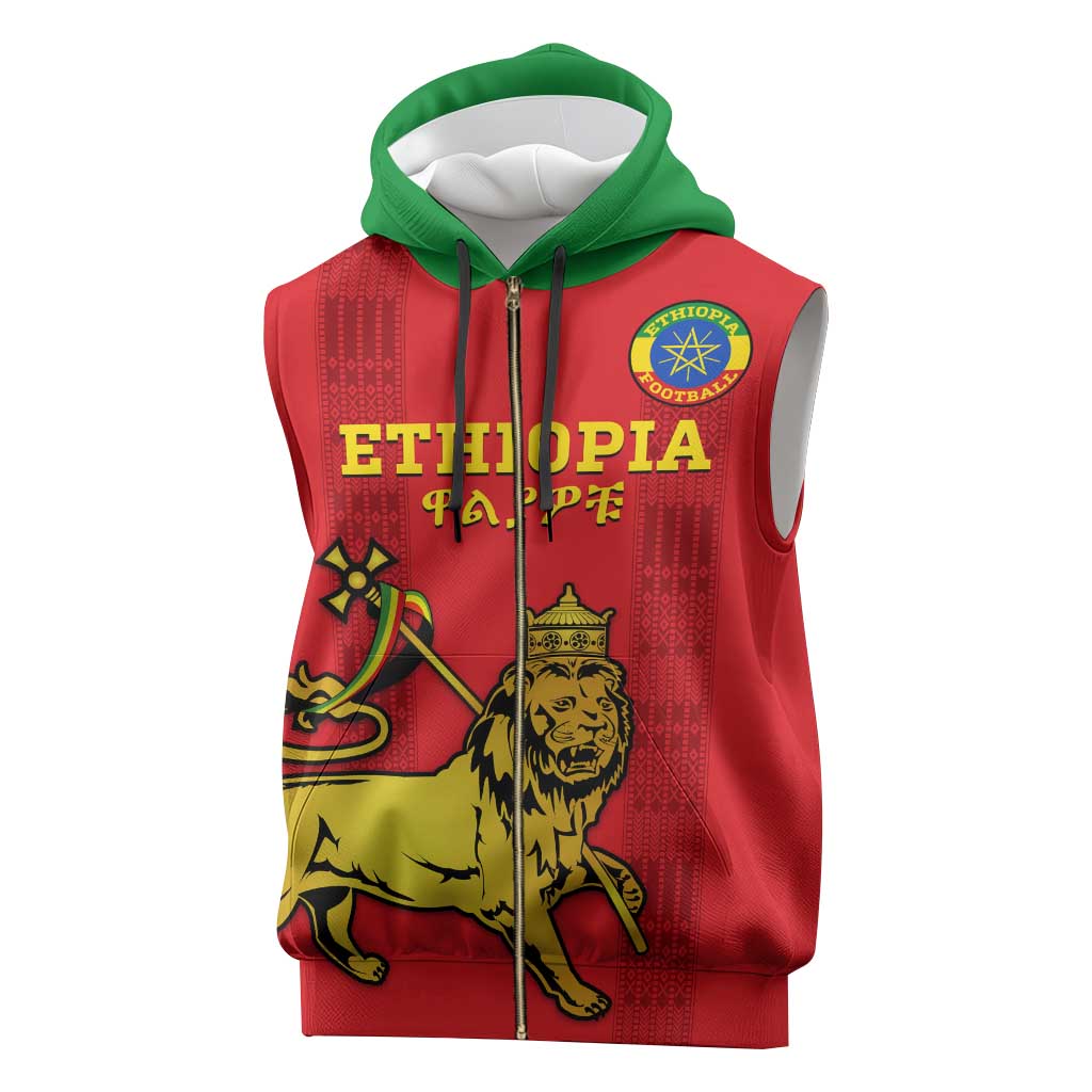 Custom Ethiopia Football Sleeveless Zip Hoodie 2024 Go Champions Walia Ibex - African Pride