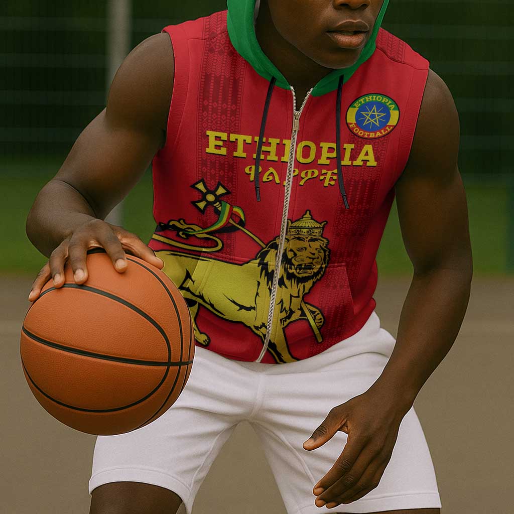 Custom Ethiopia Football Sleeveless Zip Hoodie 2024 Go Champions Walia Ibex - African Pride