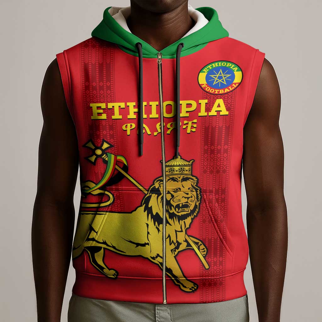 Custom Ethiopia Football Sleeveless Zip Hoodie 2024 Go Champions Walia Ibex - African Pride