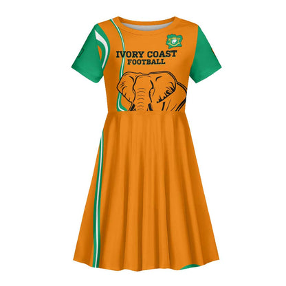 Custom Ivory Coast Football Kid Short Sleeve Dress 2024 Go Champions Les Elephants