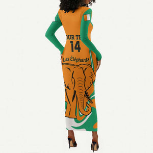 Custom Ivory Coast Football Long Sleeve Bodycon Dress 2024 Go Champions Les Elephants LT14