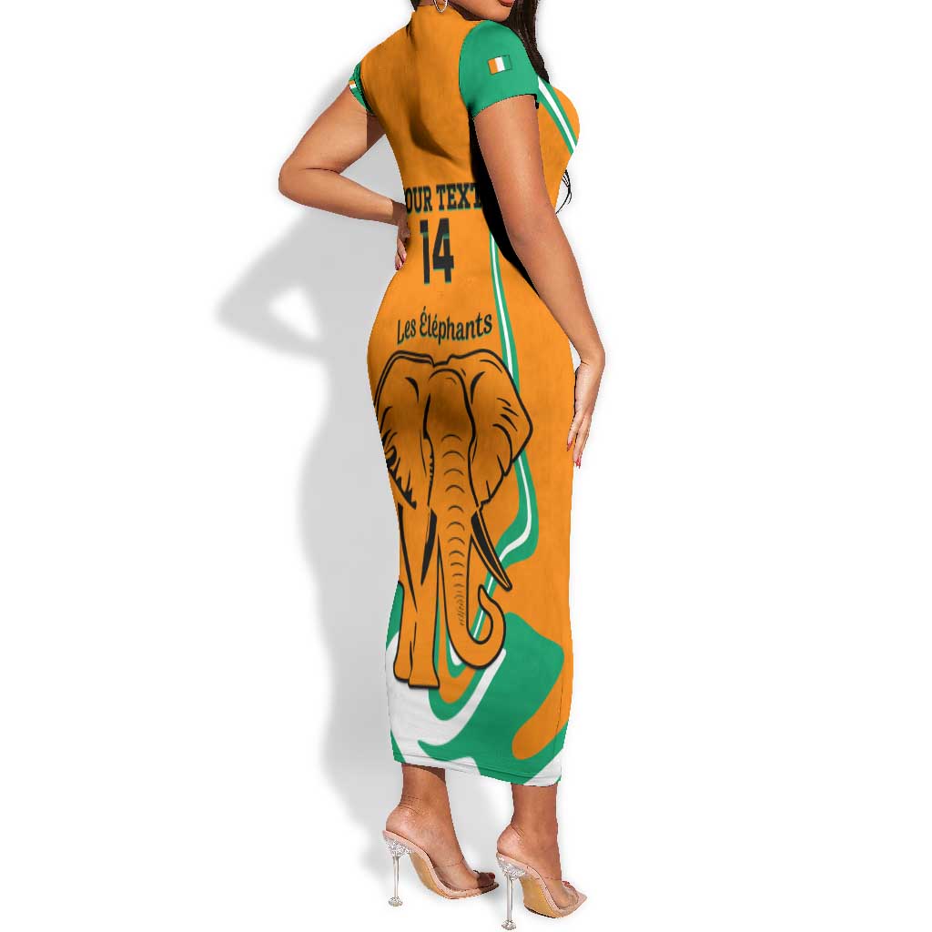 Custom Ivory Coast Football Short Sleeve Bodycon Dress 2024 Go Champions Les Elephants LT14