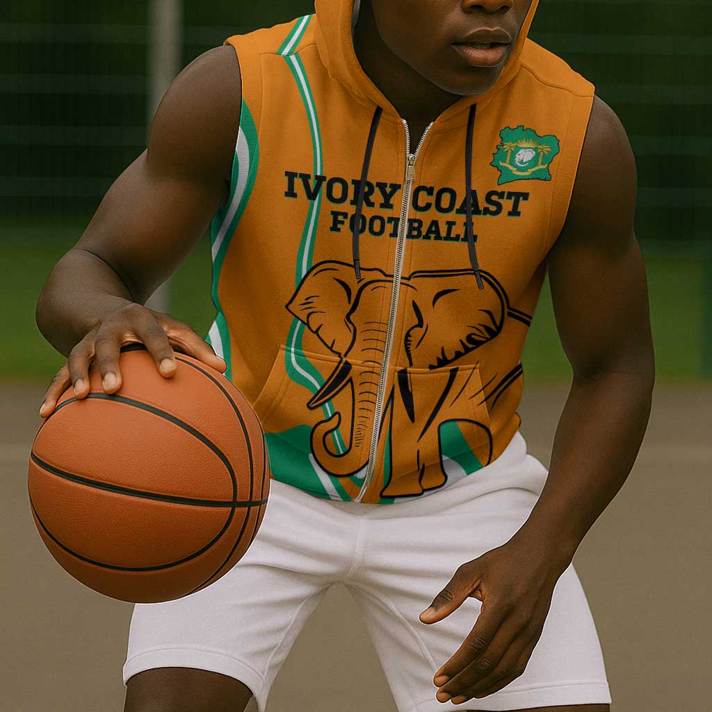 Custom Ivory Coast Football Sleeveless Zip Hoodie 2024 Go Champions Les Elephants - African Pride