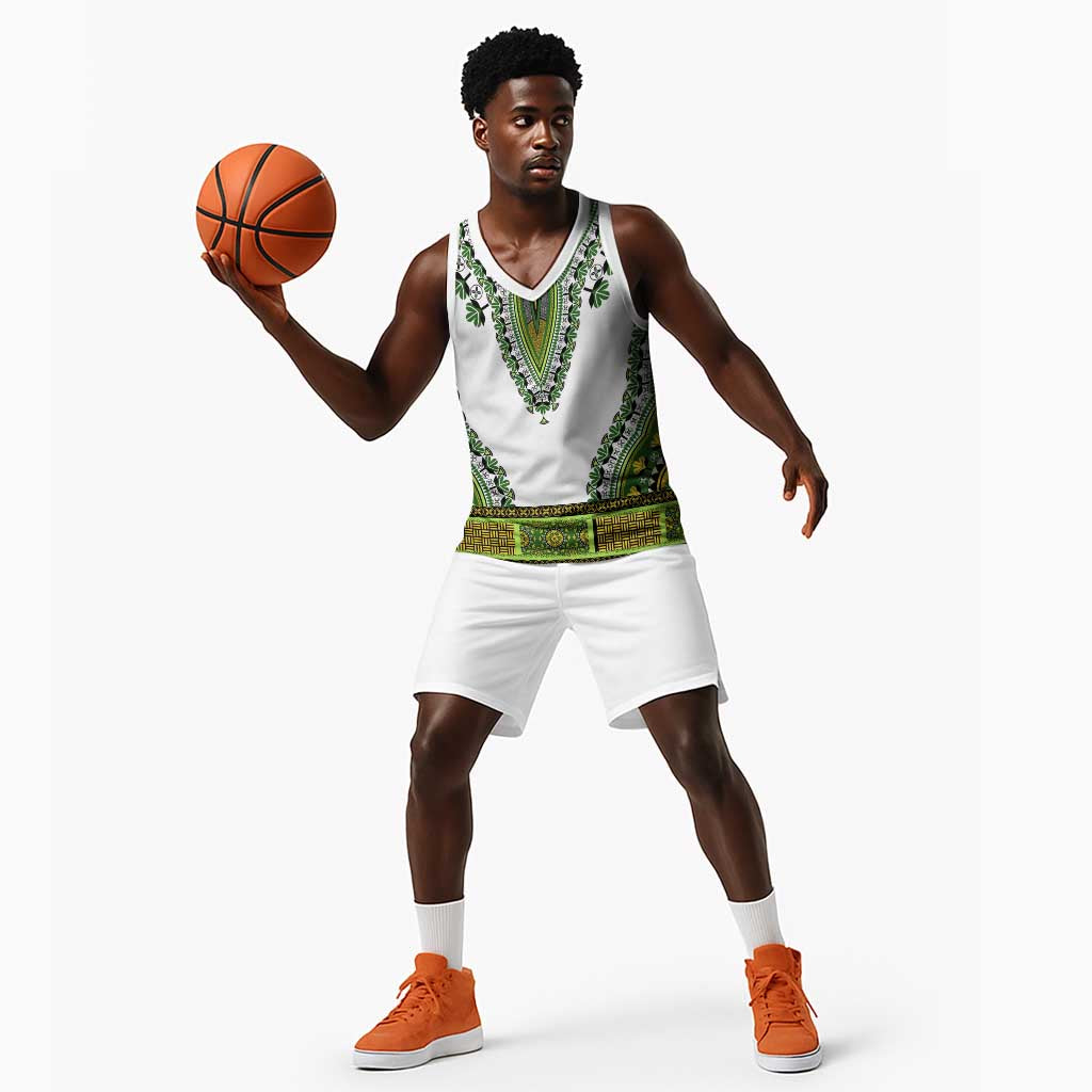 Africa Basketball Jersey African Dashiki Royal Green Version - African Pride