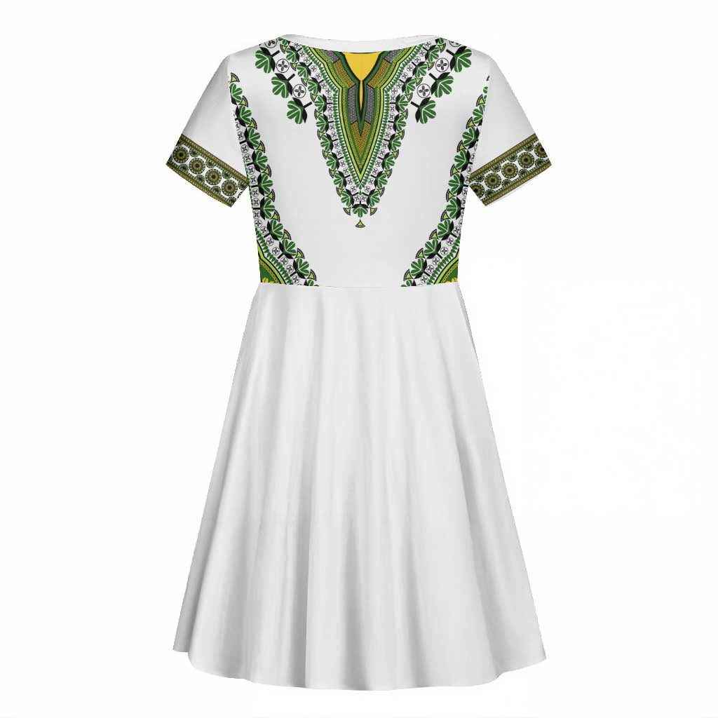Africa Kid Short Sleeve Dress African Dashiki Royal Green Version