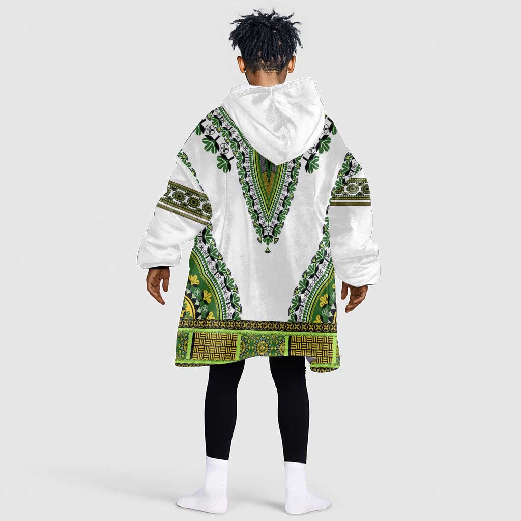 Africa KId Wearable Blanket Hoodie African Dashiki Royal Green Version