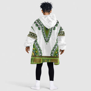 Africa KId Wearable Blanket Hoodie African Dashiki Royal Green Version