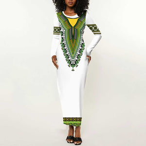 Africa Long Sleeve Bodycon Dress African Dashiki Royal Green Version LT14