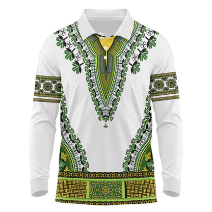 Africa Long Sleeve Polo Shirt African Dashiki Royal Green Version