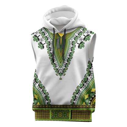 Africa Sleeveless Hoodie African Dashiki Royal Green Version - African Pride