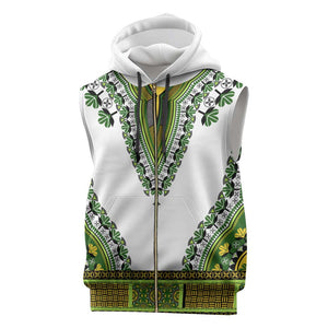 Africa Sleeveless Zip Hoodie African Dashiki Royal Green Version - African Pride