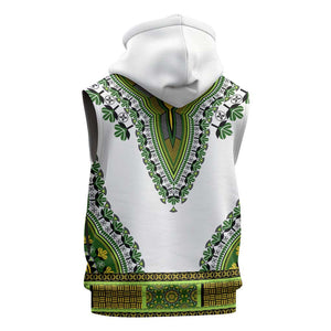 Africa Sleeveless Zip Hoodie African Dashiki Royal Green Version - African Pride
