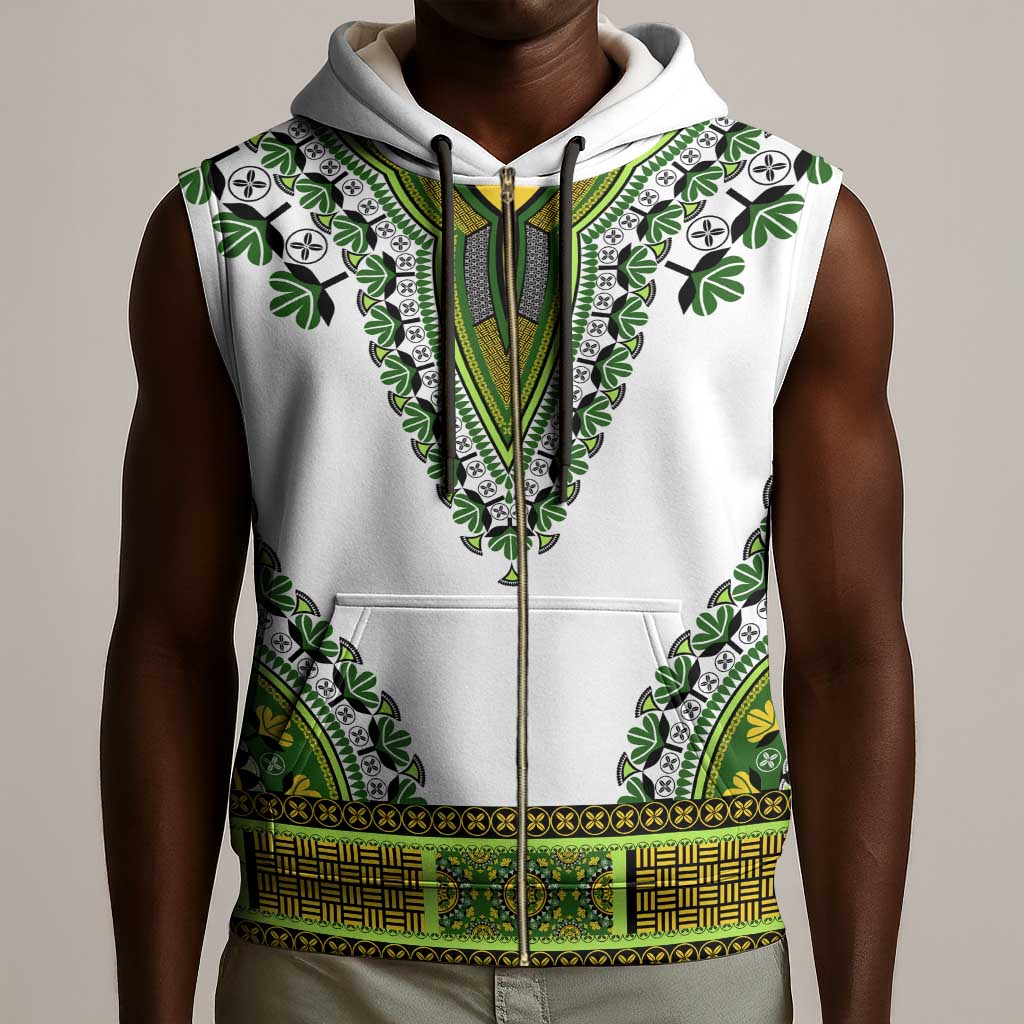 Africa Sleeveless Zip Hoodie African Dashiki Royal Green Version - African Pride