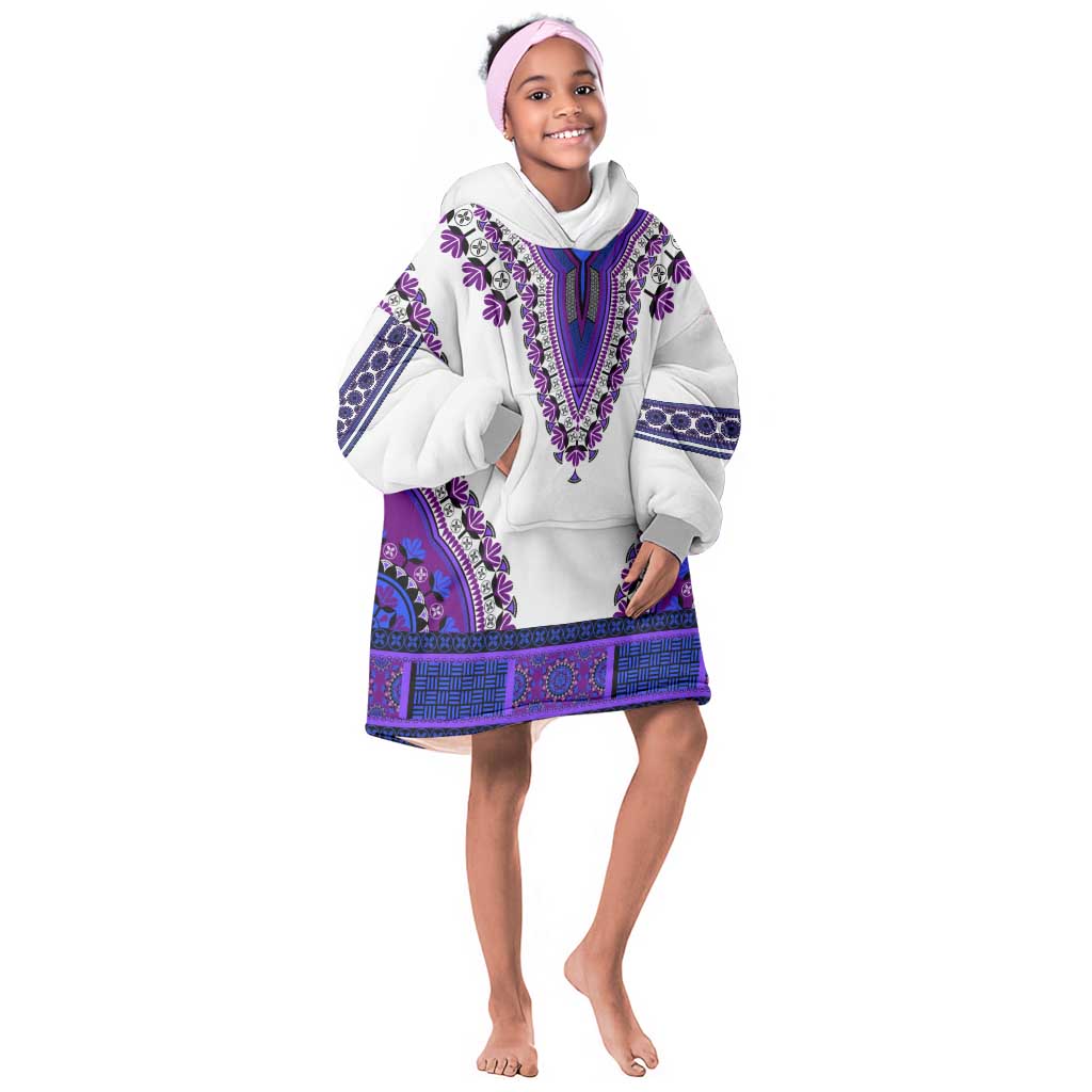 Africa KId Wearable Blanket Hoodie African Dashiki Royal Purple Version