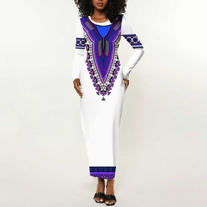 Africa Long Sleeve Bodycon Dress African Dashiki Royal Purple Version LT14