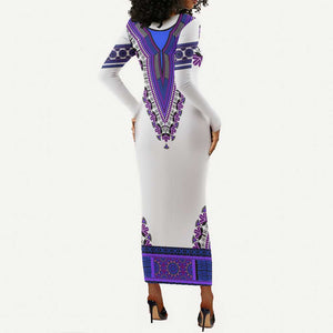 Africa Long Sleeve Bodycon Dress African Dashiki Royal Purple Version LT14