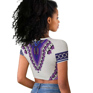 Africa Raglan Cropped T shirt African Dashiki Royal Purple Version