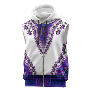 Africa Sleeveless Zip Hoodie African Dashiki Royal Purple Version - African Pride