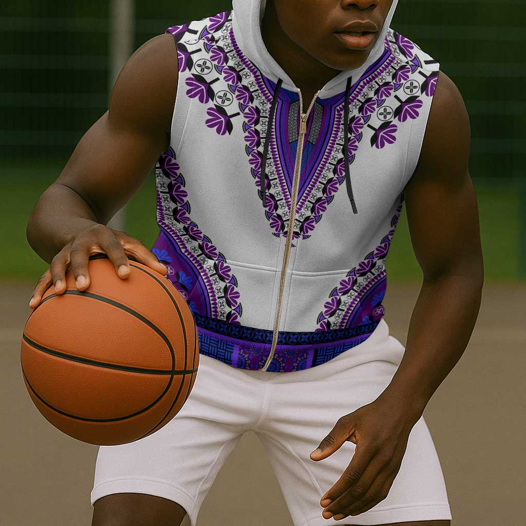 Africa Sleeveless Zip Hoodie African Dashiki Royal Purple Version - African Pride
