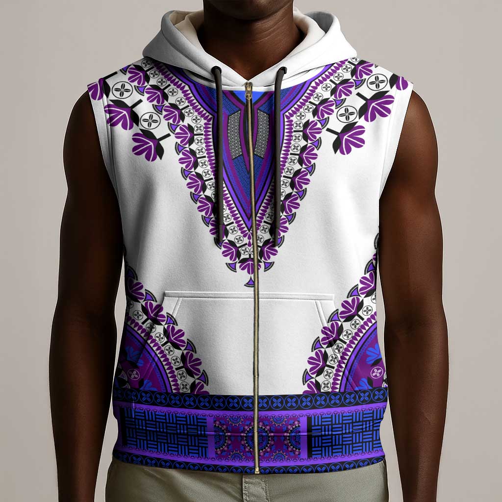 Africa Sleeveless Zip Hoodie African Dashiki Royal Purple Version - African Pride
