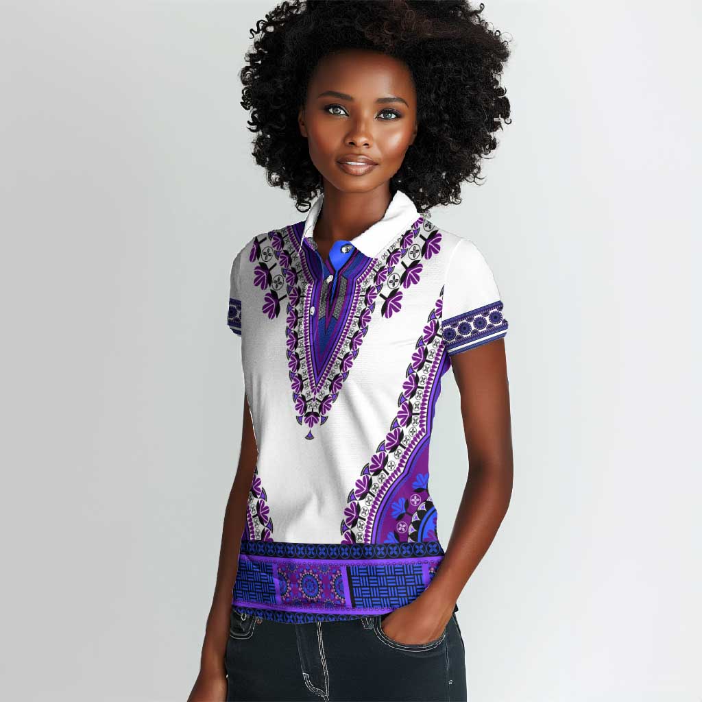Africa Women Polo Shirt African Dashiki Royal Purple Version