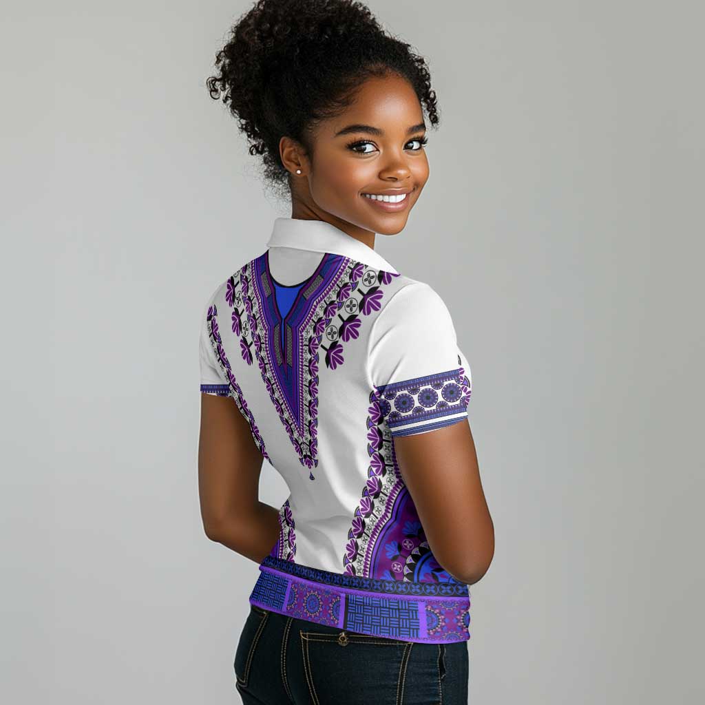 Africa Women Polo Shirt African Dashiki Royal Purple Version