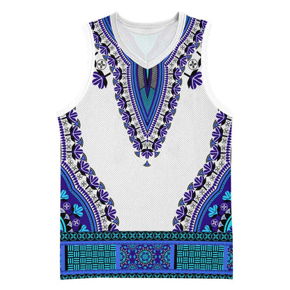 Africa Basketball Jersey African Dashiki Royal Blue Version - African Pride