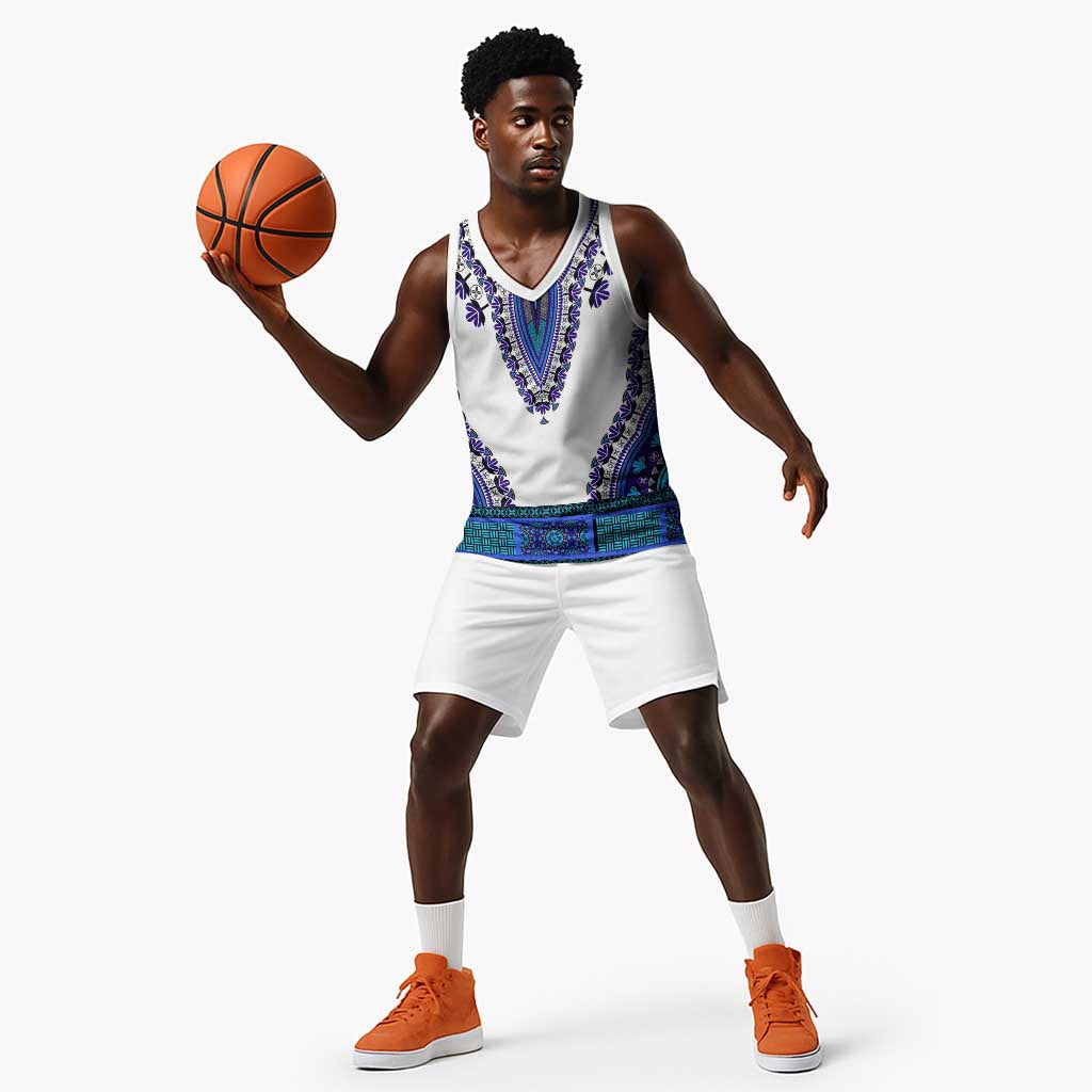 Africa Basketball Jersey African Dashiki Royal Blue Version - African Pride