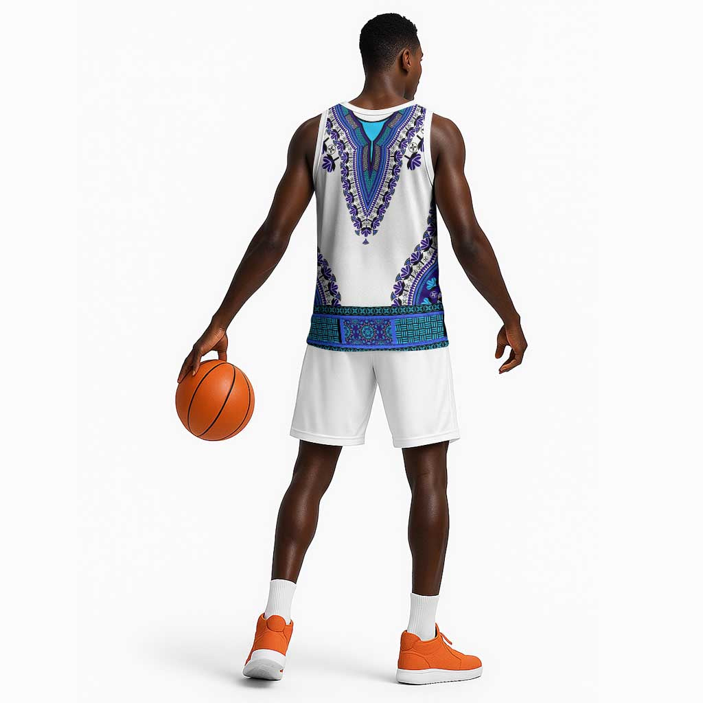 Africa Basketball Jersey African Dashiki Royal Blue Version - African Pride