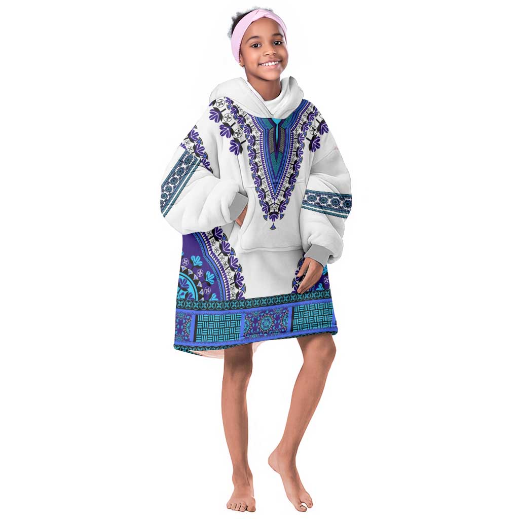 Africa KId Wearable Blanket Hoodie African Dashiki Royal Blue Version
