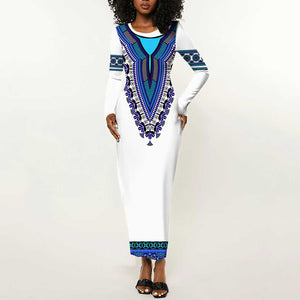 Africa Long Sleeve Bodycon Dress African Dashiki Royal Blue Version LT14