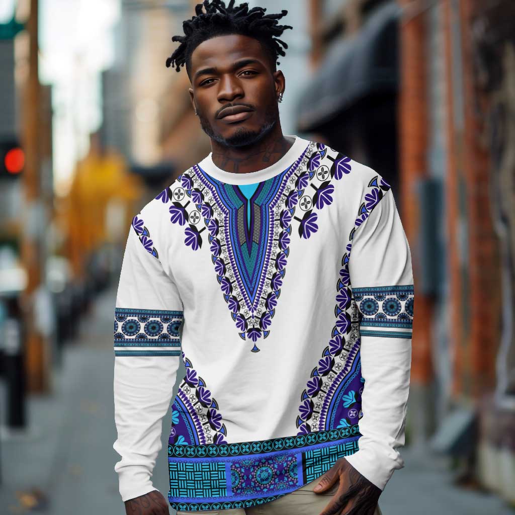Africa Long Sleeve Shirt African Dashiki Royal Blue Version LT14