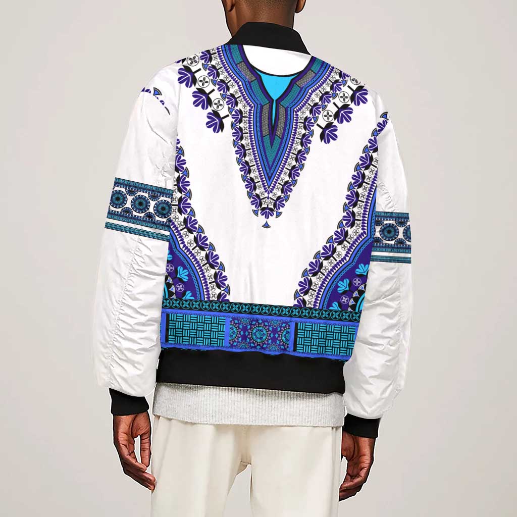 Africa Sleeve Zip Bomber Jacket African Dashiki Royal Blue Version