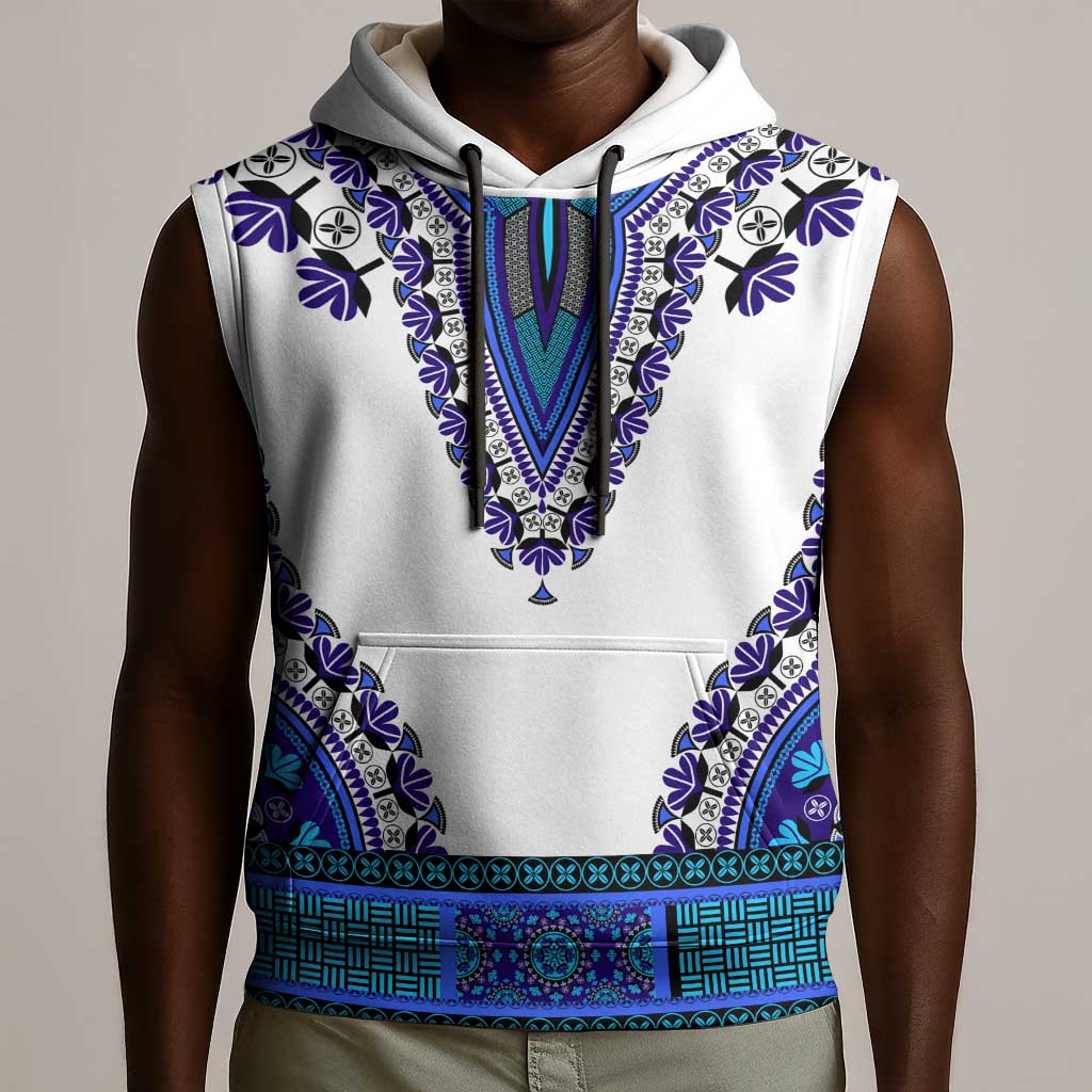 Africa Sleeveless Hoodie African Dashiki Royal Blue Version - African Pride