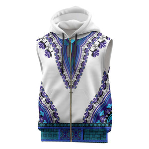 Africa Sleeveless Zip Hoodie African Dashiki Royal Blue Version - African Pride