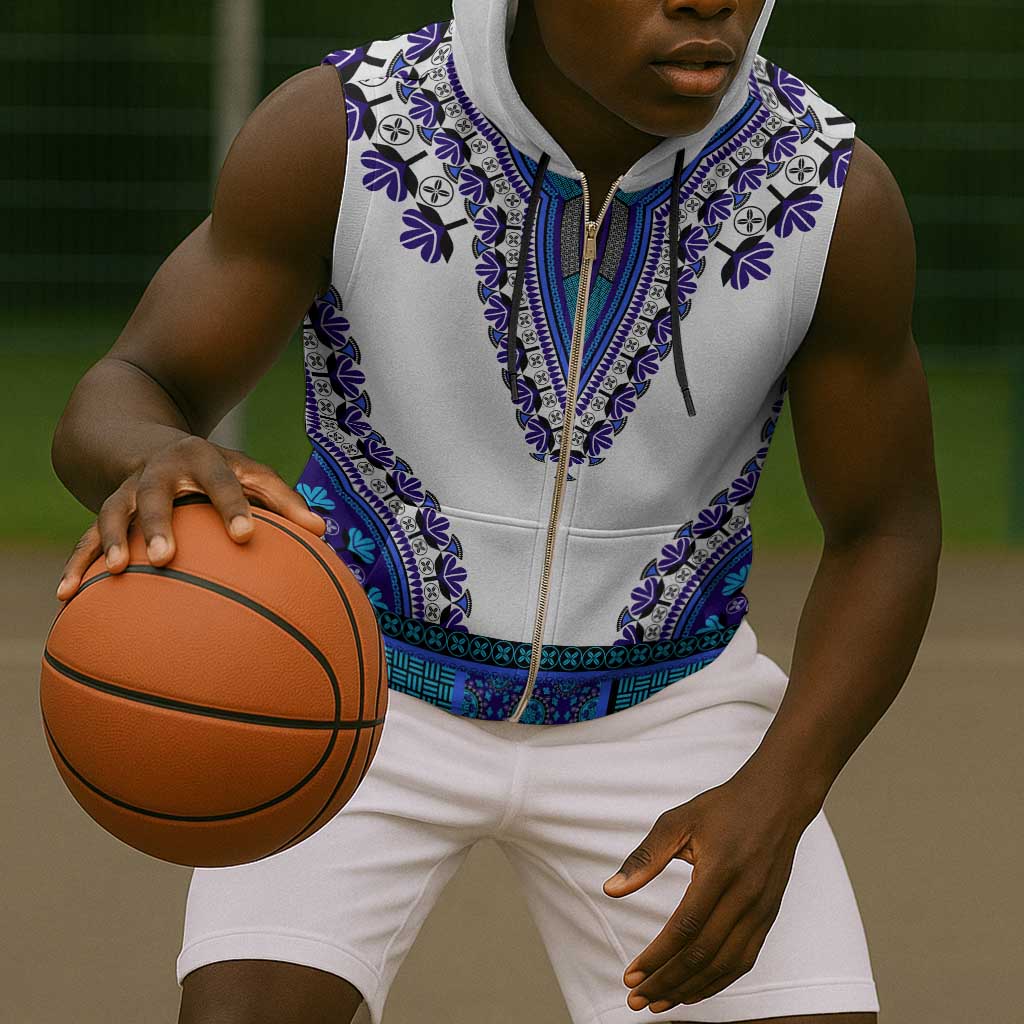 Africa Sleeveless Zip Hoodie African Dashiki Royal Blue Version - African Pride