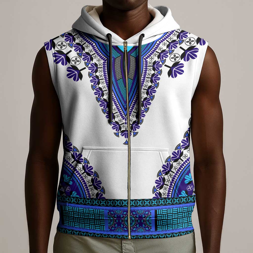 Africa Sleeveless Zip Hoodie African Dashiki Royal Blue Version - African Pride