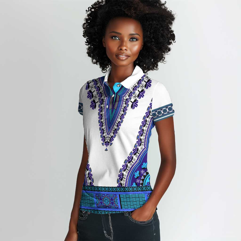 Africa Women Polo Shirt African Dashiki Royal Blue Version