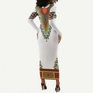 Africa Long Sleeve Bodycon Dress African Dashiki Royal Gold Version LT14