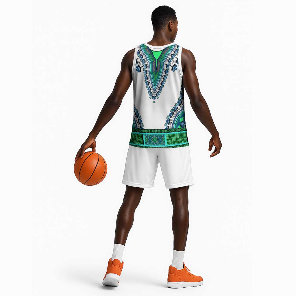 Africa Basketball Jersey African Dashiki Royal Turquoise Version - African Pride