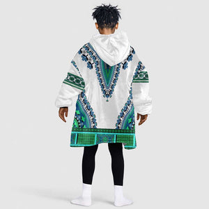 Africa KId Wearable Blanket Hoodie African Dashiki Royal Turquoise Version