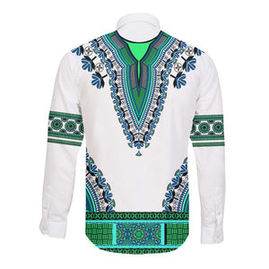 Africa Long Sleeve Button Shirt African Dashiki Royal Turquoise Version