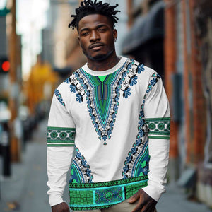 Africa Long Sleeve Shirt African Dashiki Royal Turquoise Version LT14