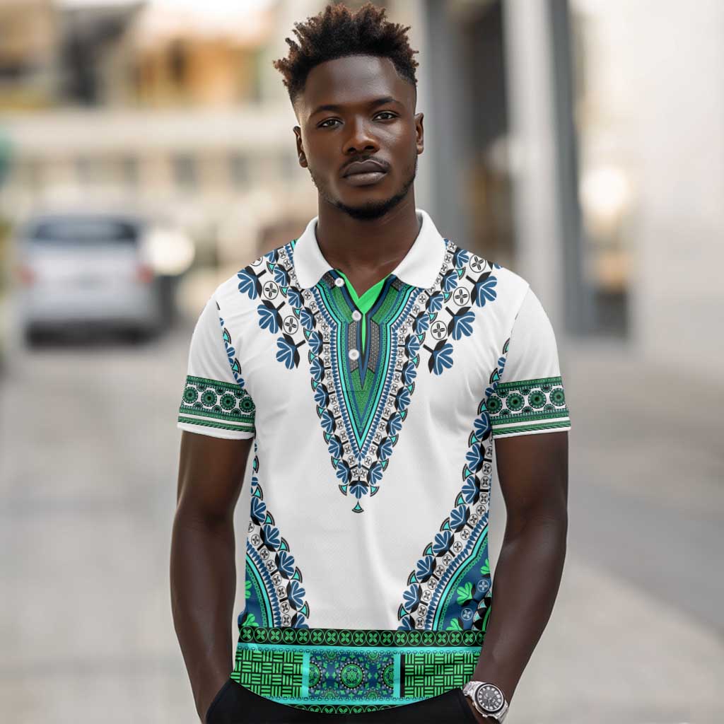 Africa Polo Shirt African Dashiki Royal Turquoise Version