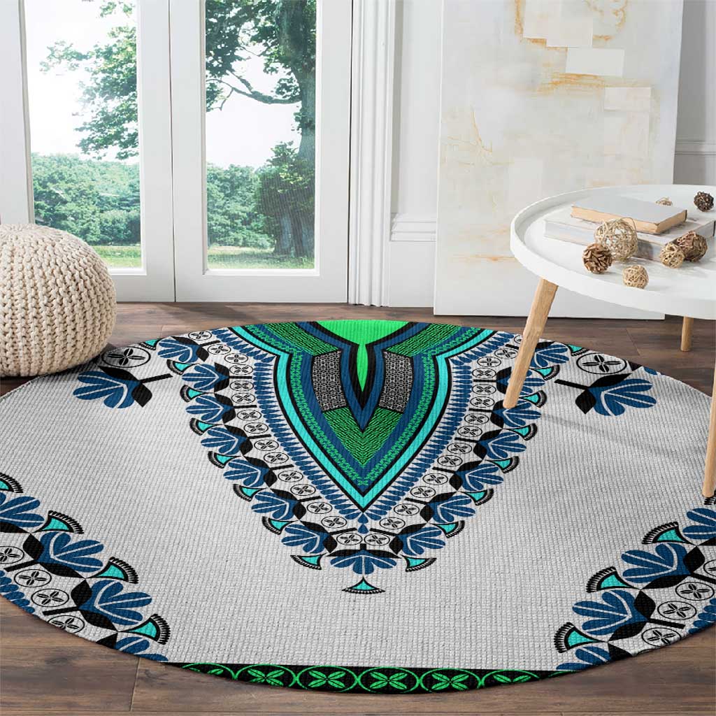 Africa Round Carpet African Dashiki Royal Turquoise Version