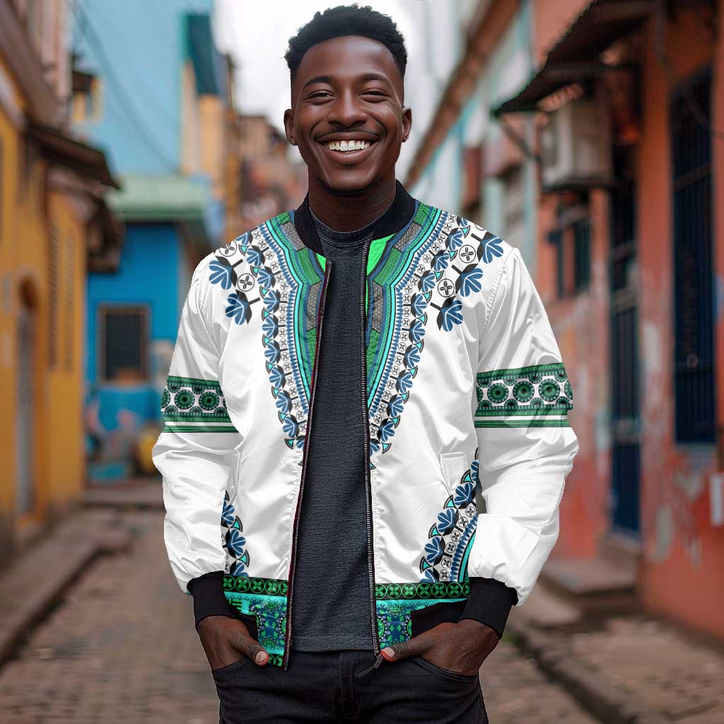 Africa Sleeve Zip Bomber Jacket African Dashiki Royal Turquoise Version