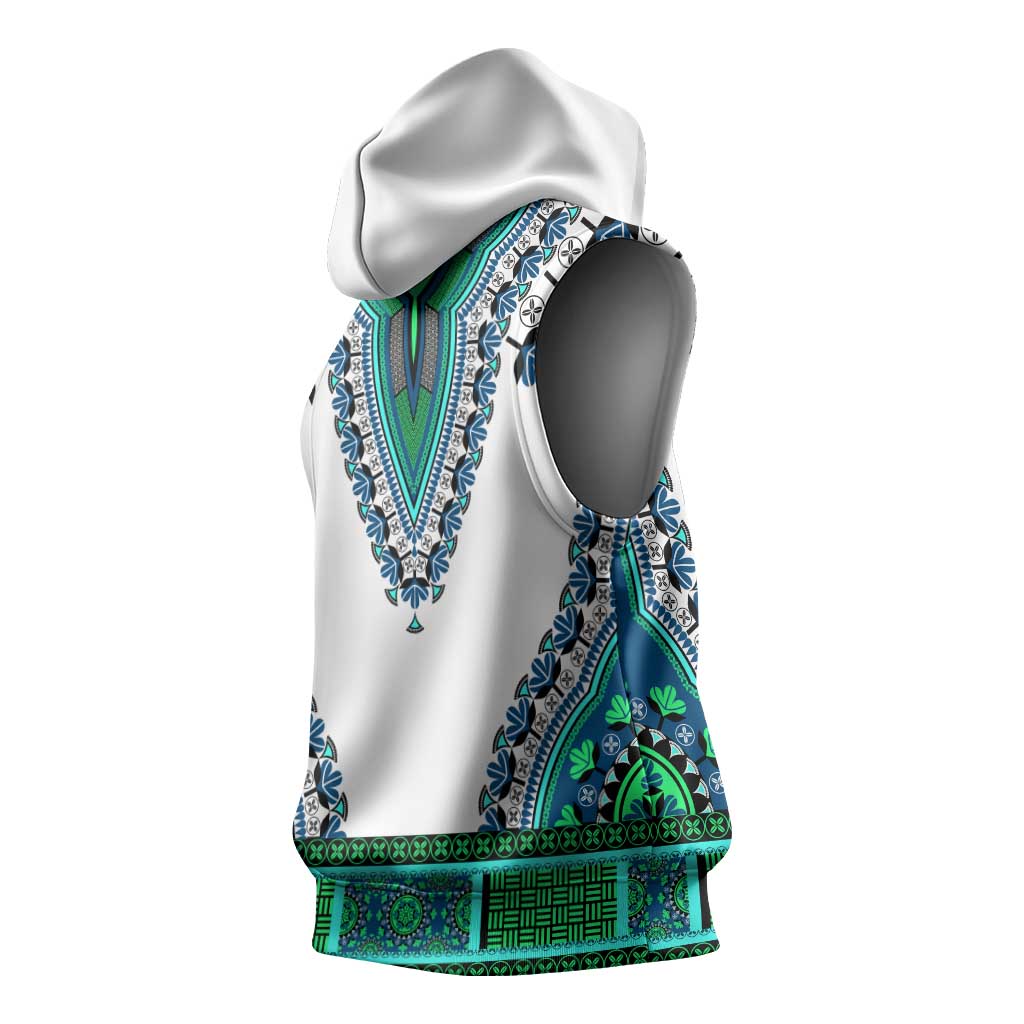 Africa Sleeveless Hoodie African Dashiki Royal Turquoise Version - African Pride